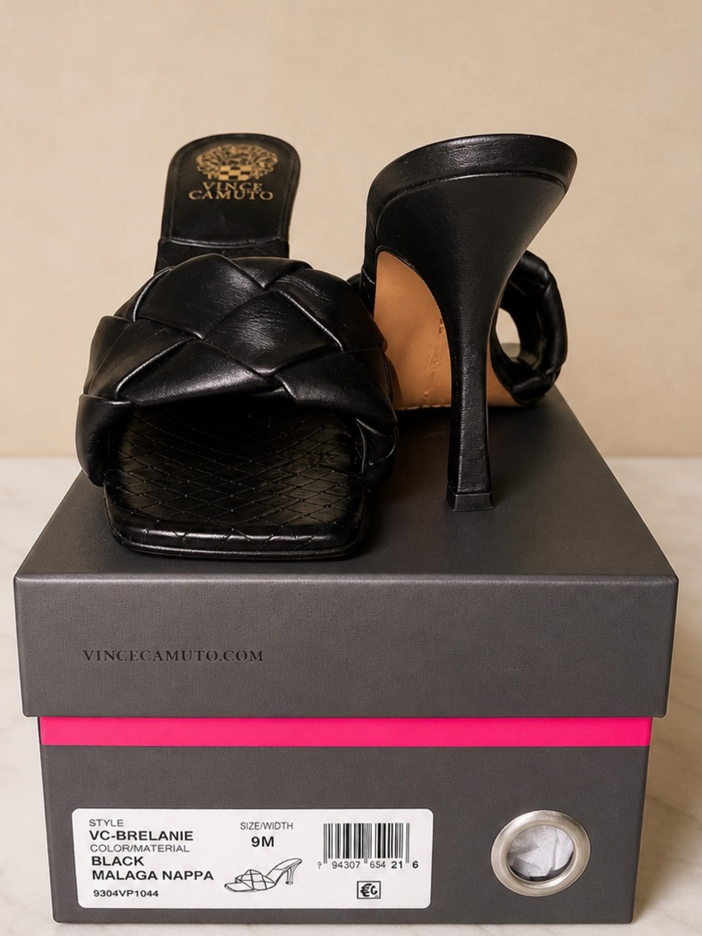 Vince Camuto Brelanie Black Woven Leather Heeled Sandals Square Toe Size 9 🤍 - Picture 10 of 10